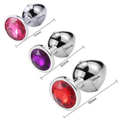 Three Stainless Steel Anal Butt Plugs with jewels